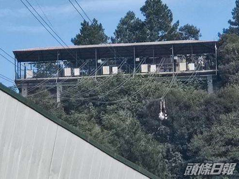 女子坐在高空索道的座椅上拍攝影片,突然座椅翻轉。網圖