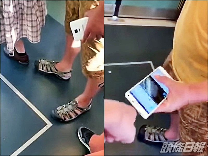 男子涉嫌偷拍少女裙底被捕。網上影片截圖