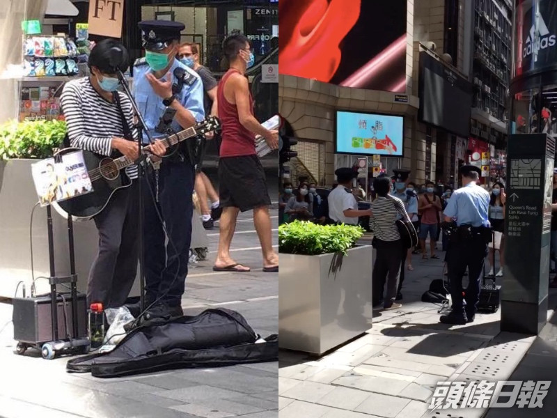 馬賦馳下午在中環表演時被捕。網圖