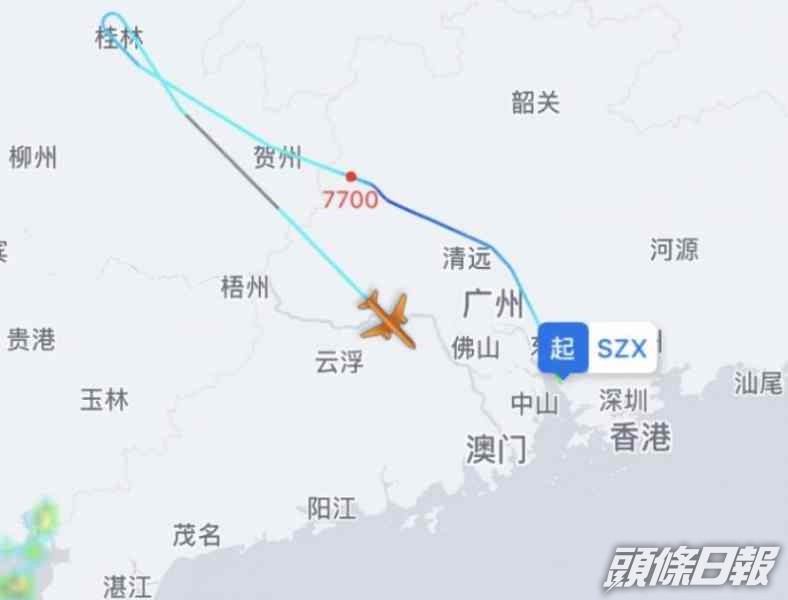 深圳航空一架客機早上出現緊急情況。網圖