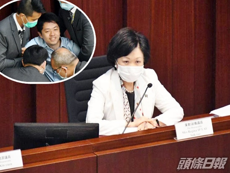 葉劉淑儀以行為不檢點和在席上喧嘩為由,將黃碧雲、許智峯(小圖)及陳淑莊逐離場。