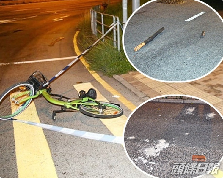 馬會道一輛單車被棄於行人過路線上。兩小圖為新運路發現樹枝及磚頭。