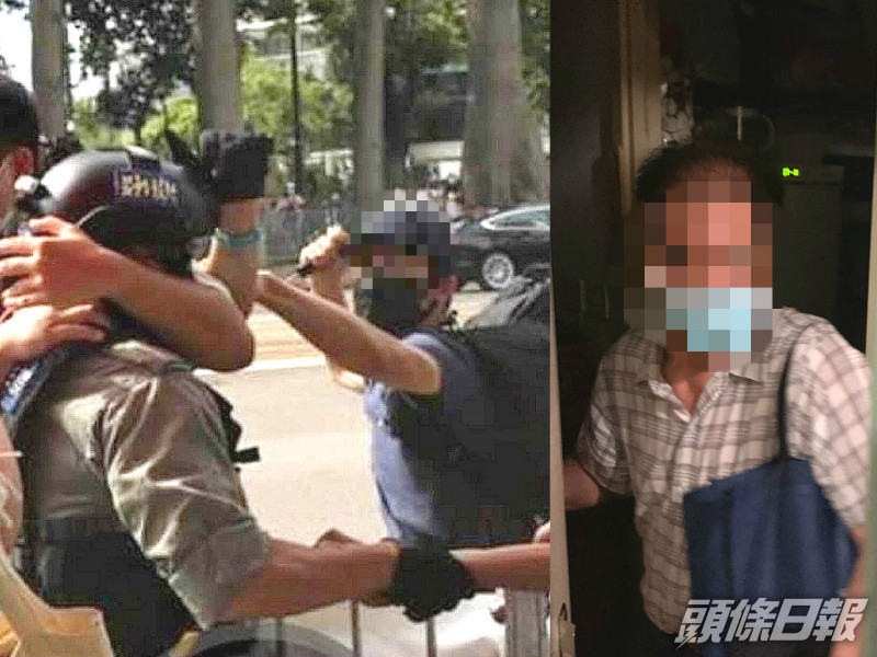 疑犯涉嫌持刀刺傷警員被捕,黃父(右)稱不知道兒子參與示威。