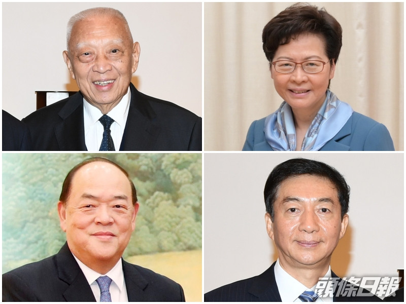 董建華(左上)、林鄭月娥(右上)、賀一誠(左下)、駱惠寧(右下)。資料圖片