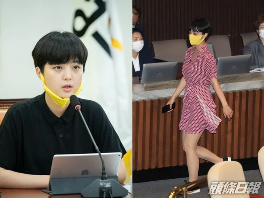 南韓正義黨28歲女議員柳浩貞穿紅白色短裙進國會挨批,卻意外成民眾焦點。(網圖)