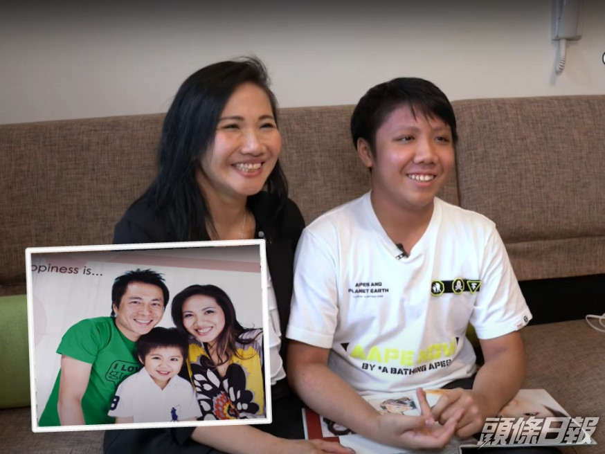 鄧景輝妻子Connie及兒子謙謙。有線電視影片截圖