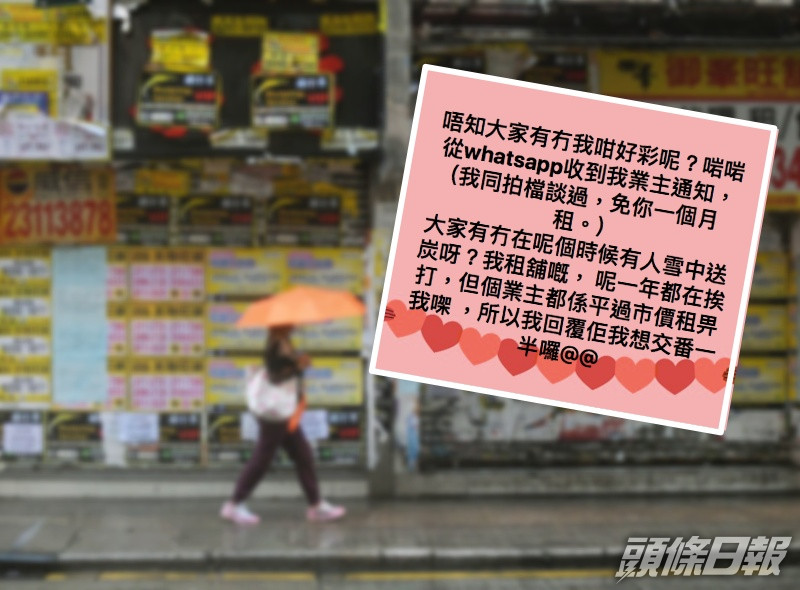 良心業主主動減租。資料圖片及
「香港免佣租屋網」FB