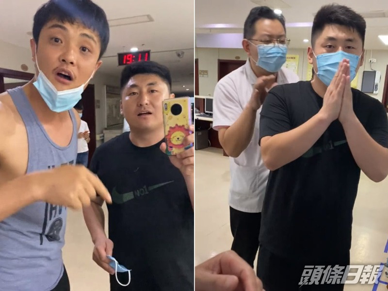 兩名演員張喜來(藍紫色衫)、姜濤(黑色衫)。網圖