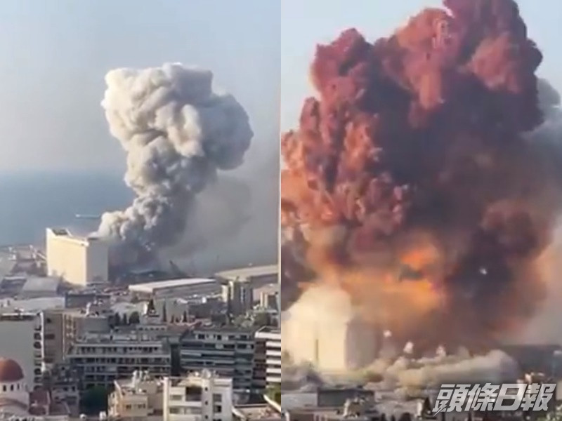 黎巴嫩貝魯特港口大爆炸。影片截圖