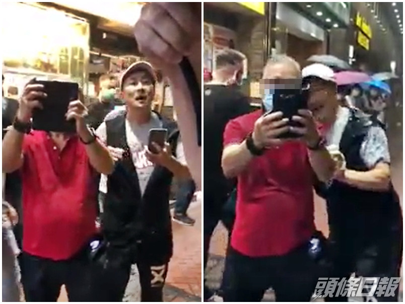 一名無戴罩的疑似藝人,昨晚在尖沙嘴街頭與途人發生爭執及推撞。網上影片截圖