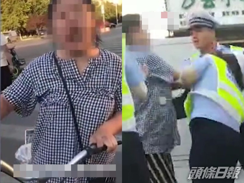 女子在路上逆線踩單車被截停,竟出手打傷女輔警。網圖