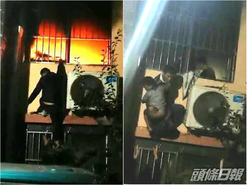 醫生途經火場,於是爬上涉事單位撬開窗戶,鑽進火場救人。網上圖片