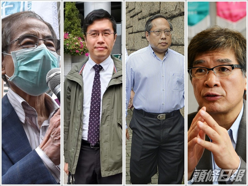 左起李柱銘,區諾軒,何俊仁及單仲偕等5人就手令提司法覆核。資料圖片