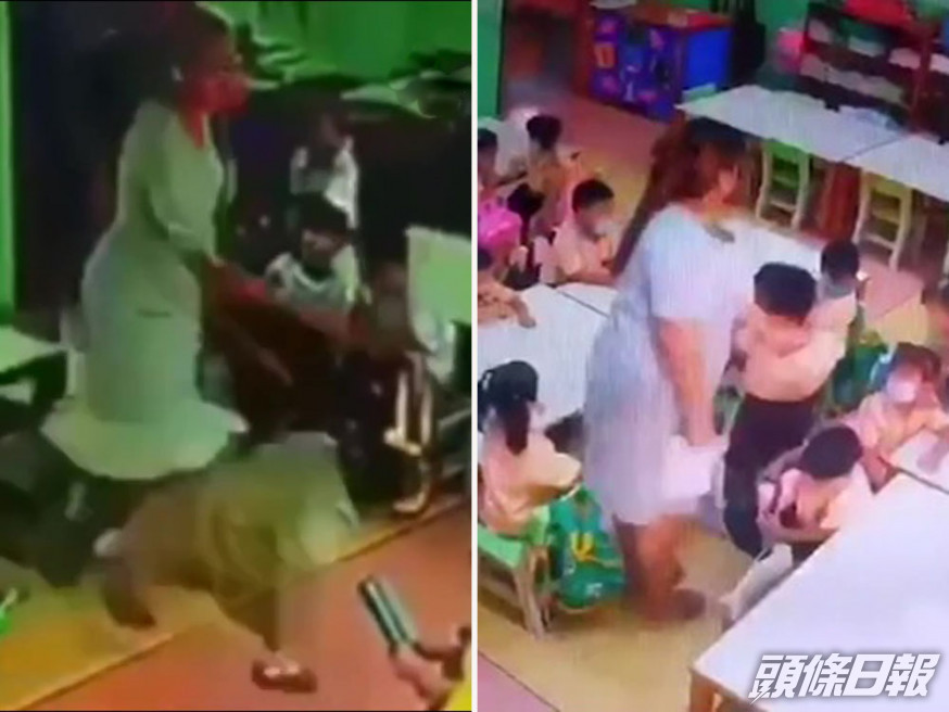 泰國一名幼稚園女老師涉嫌在校內對幼兒施暴。