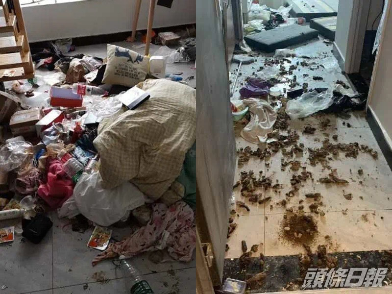 女租客留下滿地垃圾後不辭而別。網圖