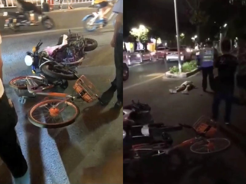男女倒地受傷,電單車則與單車交疊。(網圖)