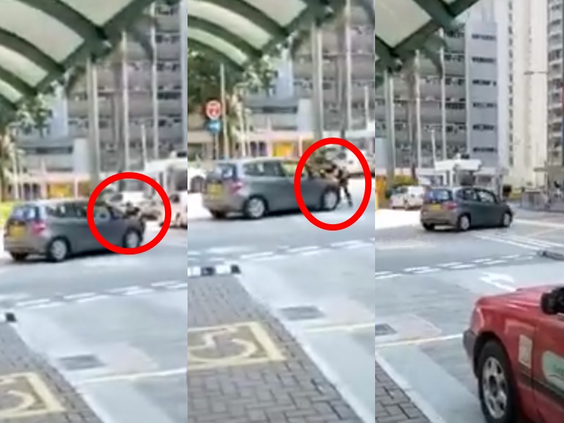 大埔私家車直撞黑衣男。影片截圖