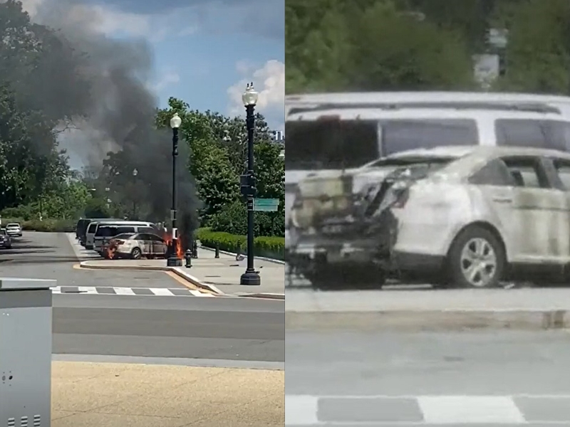 整輛警車著火焚燒。 網圖