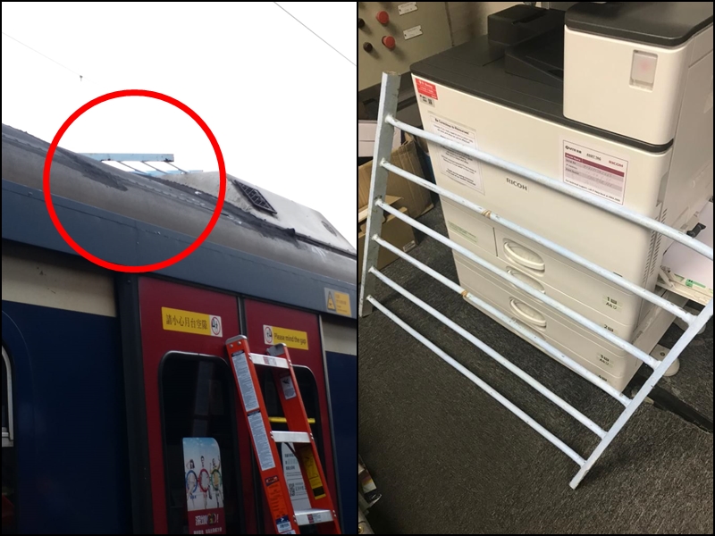 列車被投擲鐵欄。港鐵提供