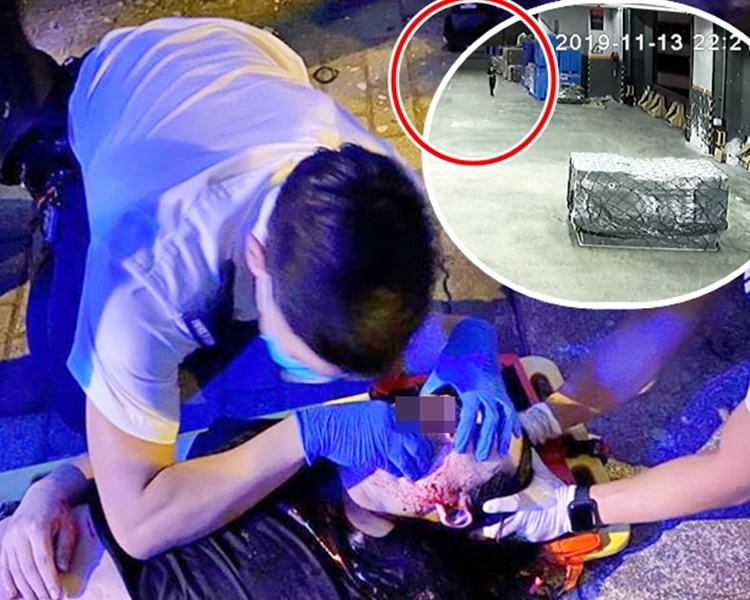 黑衣男墮樓昏迷。(網圖)天眼片拍到疑似事主(小圖紅圈示)的行踪。