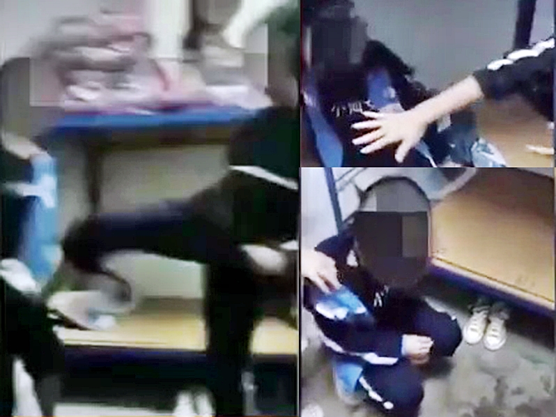 女生遭多人掌摑毆打,迫下跪叫對方「爸爸」。網圖