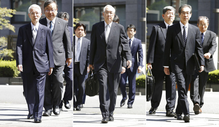 東京電力77歲前會長勝俣久(左)、69歲前副社長武藤榮(中)和73歲的前副社長武黑一郎。AP