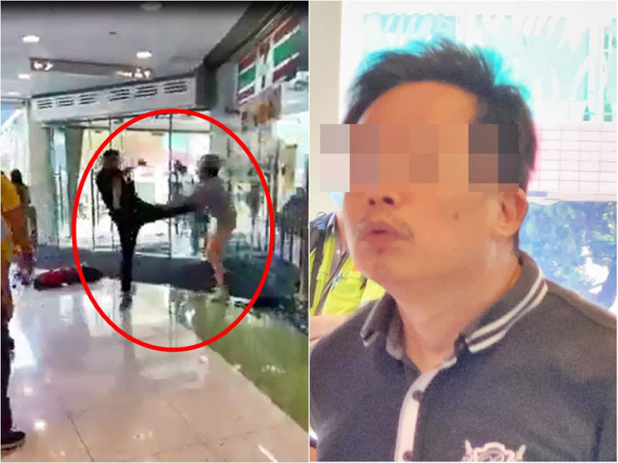 屯門一名大叔不滿被叫戴口罩,起飛腳打人。
FB群組「屯門牛」Krista Wu影片截圖。