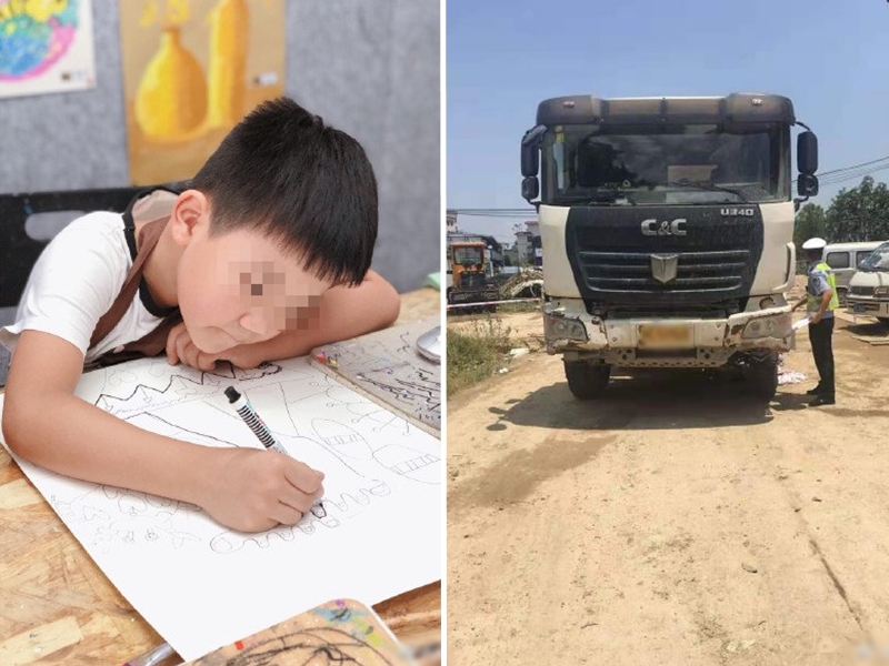 溫州一名6歲男童被一輛水泥車輾壓,導致當場濺血身亡。 網圖