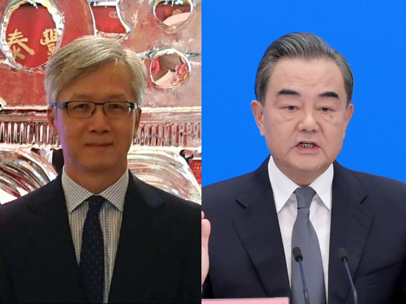 人崔靜麟(左)反駁王毅(右)言論,指北京無權說三道四。(網圖)