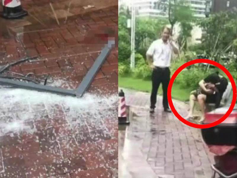 女童母親抱著被墮下玻璃窗砸中的女兒痛哭。(網圖)