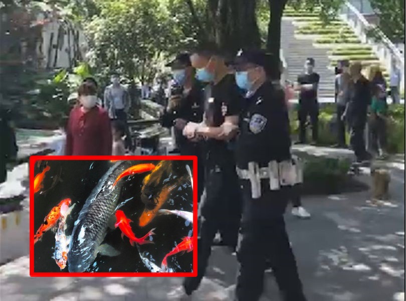 4人在事發當晚用漁網捕撈魚。網圖