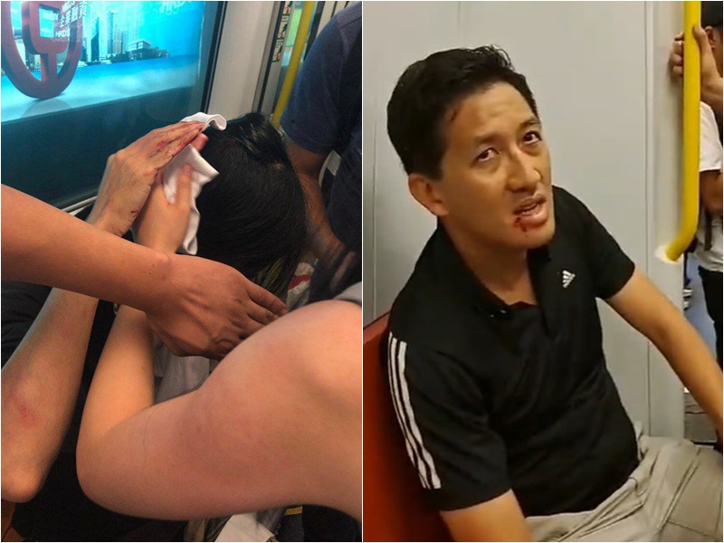 林卓廷及市民遇襲。(林卓廷fb及網民Elmo Lau圖片)