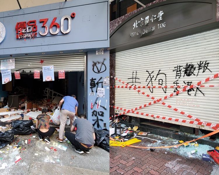 兩店舖的貨品散滿一地。梁國峰攝