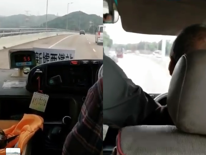 小巴司機疑突「失智」天橋撞壆,乘客搶車救命。影片截圖