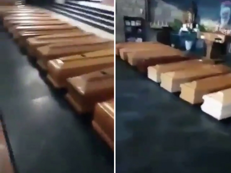 貝爾加莫一間教堂內,擺放著大量棺材,總數至少有47具。(網圖)