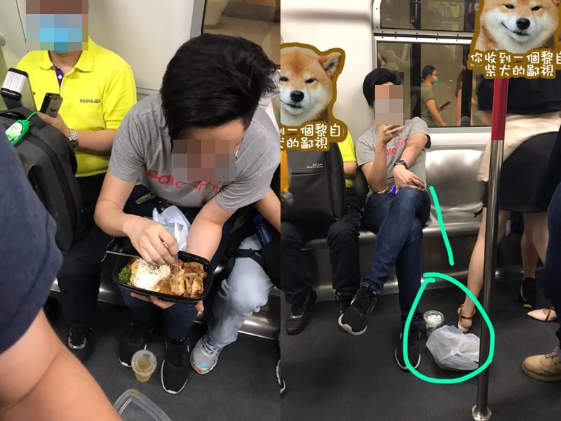 一名男子在港鐵車廂內當眾食飯盒。網民Caca Yip圖片