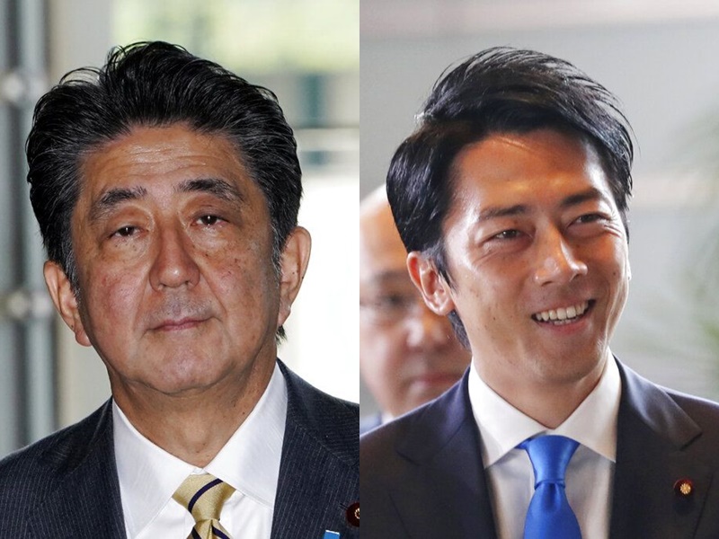 安倍晉三(左)改組內閣,小泉進次郎(右)首次入閣。AP